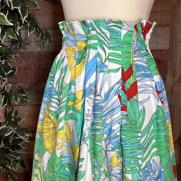 ZARA Green Yellow Tropical Print High Waist MIDI Skirt Sz Small - Picture 3 of 15